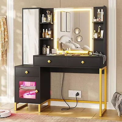 Makeup Vanity Desk With Jewelry Armoire Full Length Mirror Makeup Table Cabinet • $249.99