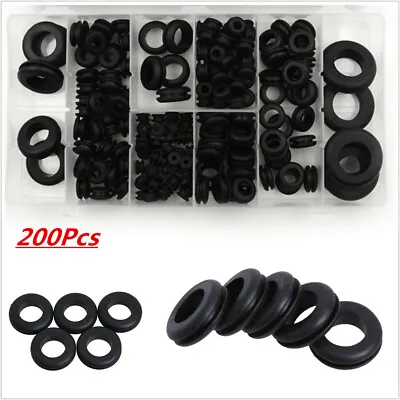 200Pc Rubber Grommet Assortment Set Fastener Blanking Black O Ring Sealing Boxed • $25.59