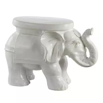 JONATHAN Y Garden Stool 14.25 X10 X20.5  White Elephant Antique White Ceramic • $132.18