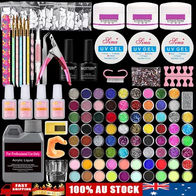 Full Nail Art Kits Acrylic Liquid Powder Glitter UV LED Gel Builder Manicure Set • $19.99