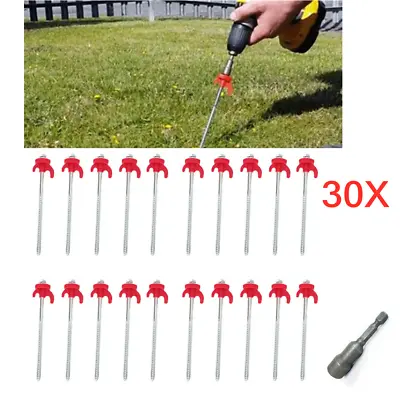 30 Pack Heavy Duty Screw In Tent Pegs Metal Rock Ground Pegs For Camping Outdoor • £21.69