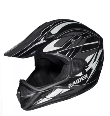 Raider RX1 Unisex-Adult MX Off-Road Helmet Black/Silver LARGE • $39.99