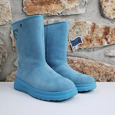 Ugg I Heart 💜 Ugg Kisses Glitter Hearts Boots Women's Size 8 Light Blue 1008117 • $59.98