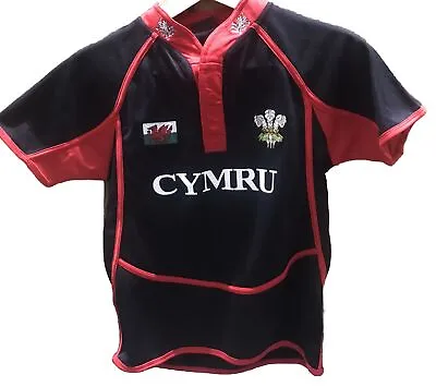 Kids Welsh Rugby Wales Rugby Shirt COOLDRY BLACK Medium Boys Girl Youth Away Top • £9.75