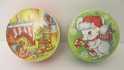 Vintage Lot Of 2  Christmas Tin Boxs Tin Box Co. Mouse And Children 3  • $10.25