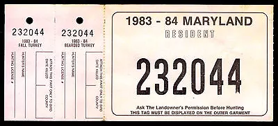 1983 Maryland Resident Hunting License W/rw50 Stamp & Tag - Used - F (e#9223)  • $12.11