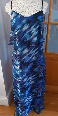 £9 • Buy BUTTERFLY MATTHEW WILLIAMSON Blue Chiffon Long Summer Holiday Dress Size 12 UK