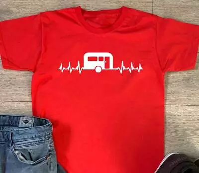 Caravan Heartbeat T Shirt Camping Holiday Park Touring Tourer Camp Gift Top • £13.99