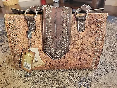 Montana West Concealed Carry Purse Brown Leather Western Studded Purse Paisley • $82