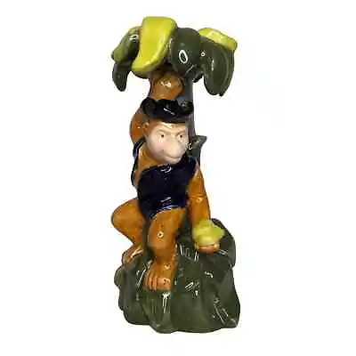 Majolica Style Ceramic Monkey Tropical Pirate Figure Palm Tree 11 Inches • $30.80