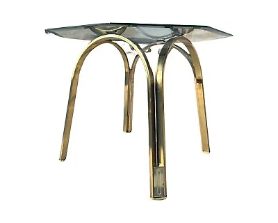 Mid Century Modern  Octagon Entry Center End Table Brass Aluminum Glass 70s • $495