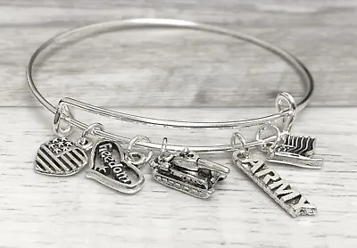 Army Military Freedom Flag & Tank Silver Charms Expandable Bangle Bracelet  • $4.75