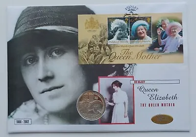 Falkland Islands 2002 50 Pence Coin & Stamps Cover ~ Queen Mother • £18.99