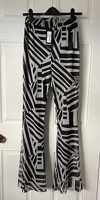 Nasty Gal Abstract Print Recycled Mesh Kickflare Trousers BLACK (UK Size 8)  • £7