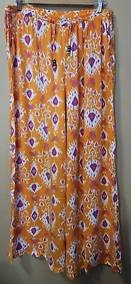 NWT Christian Siriano  Wide Leg Women's Size XL Orange Tribal Print Pants Beaded • $34.95