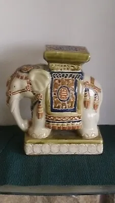 70's INDIAN ORIENTAL DECORATIVE CERAMIC ELEPHANT PLANT POT STAND JARDINIERE EX+ • £29.95