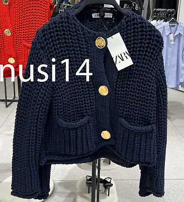 Zara New Woman Chunky-knit Cardigan Navy Blue Sml 5802/001 • $61.98