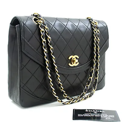 CHANEL Half Moon Chain Shoulder Bag Crossbody Black Quilted Flap L76 • $4835