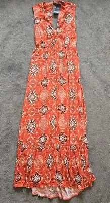 M&S New UK Size 12 Red Aztec Print Loose Tie Back Summer Maxi Dress • £15