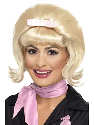 $31.95 • Buy 1950's Flicked Beehive Bob Blonde With Ribbon Bow Fancy Dress Accessory
