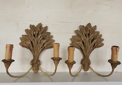 A Pair Of 2 Arm Wheat Sheaf Wall Lights With Antique Candle Clovers 12  High • £134.99
