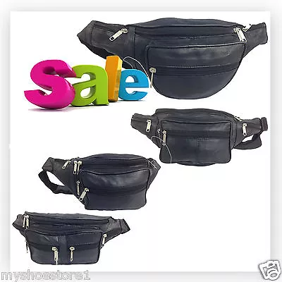 Real Leather Bum Bag Waist Money Wallet Travel Holiday Change Pouch Belt Pockets • £6.99