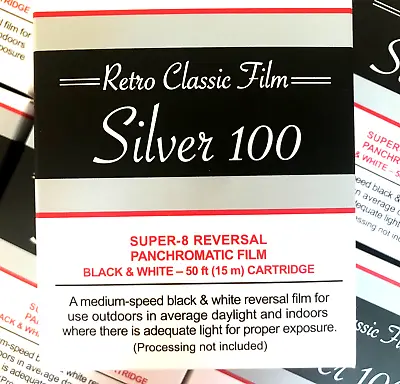 Super-8 B&W Reversal Film  Silver 100  BRAND NEW & FRESH; SEE VIDEOS ISO 100/200 • £48.14