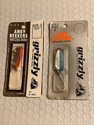 2 Vintage Andy Reekers Grizzly Fishing Trolling Spoons (Size 2)  New Old Stock • $14.95