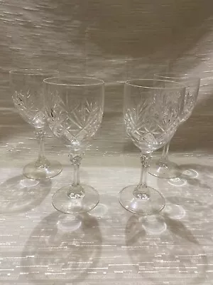 Vintage Cut Criss-Cross & Fan Design Crystal Water Goblets Stemware - Set 4 7”T • $19.95