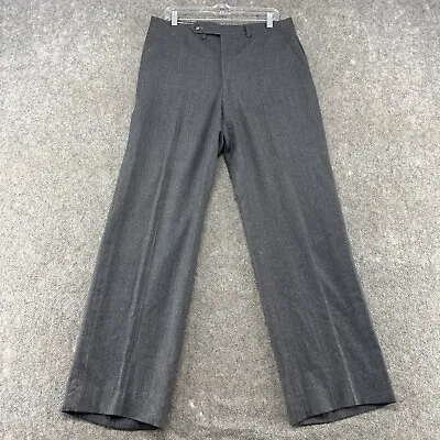 VINTAGE Wool Pants Mens 34x32 Grey Chino Flat Front Pinstripe Worsted Fine 80s • $13.45