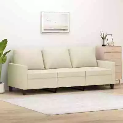 3-Seater Sofa Lounge Couch Futon Accent Chair Modern Faux Leather Cream 180cm • $442.49