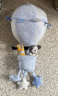 Disney Baby Mickey Mouse & Pluto Blue Hot Air Balloon Lullaby Cot Soft Toy • £11.99