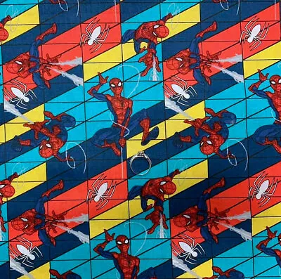 $9.22 • Buy BonEFul Fabric FQ Cotton Quilt Rainbow Red Spiderman Super Hero New Avengers Boy