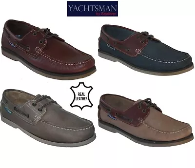 £24.95 • Buy Seafarer Yachtsman Deck Shoes Mens Real Leather Plain Front Casual Boat Shoes Sz