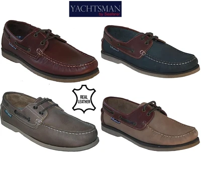 Seafarer Yachtsman Deck Shoes Mens Real Leather Plain Front Casual Boat Shoes Sz • £22.95