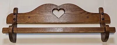 Vintage Oak Towel Or Blanket Bar Rack With Heart Design • £28.22