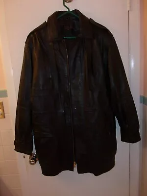 PHASE TWO Genuine Leather Jacket DETACHABLE HOOD  Drawstring Waist Mens MEDIUM • $39.95