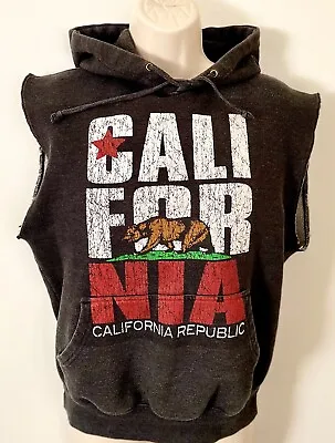 Cotton Heritage California Bear-Republic  Black Sleeveless Hoodie Men-Small EUC • $16.49