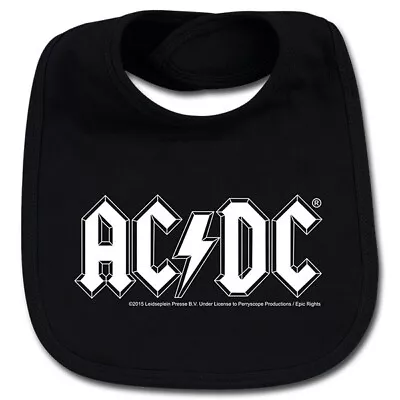 AC/DC Logo Organic Cotton Baby Bib Boys Girls Infant Metal Kids Black Bibs Offcl • £15.50