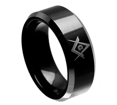 Personalized Engraving Tungsten Carbide Black Masonic Symbol Wedding Band Ring • $22.46