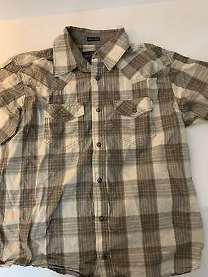 CODY JAMES Beige Plaid Cotton Western Short Sleeve Shirt Men's M • $12.50