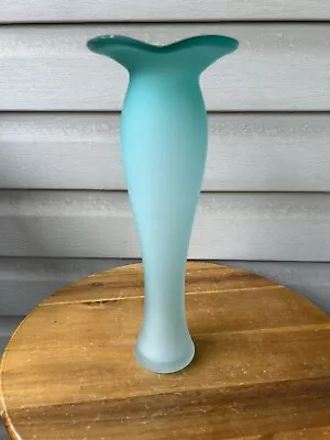 Vintage MCM Tulip Style Satin Seafoam Green Tall Art Glass Vase 12” • $30