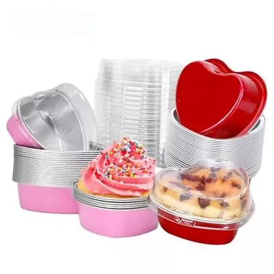 50 Pcs Heart Shaped Cake Pans Mini Aluminum Foil Cupcake Cups 3.5oz/100ml  • $33.58