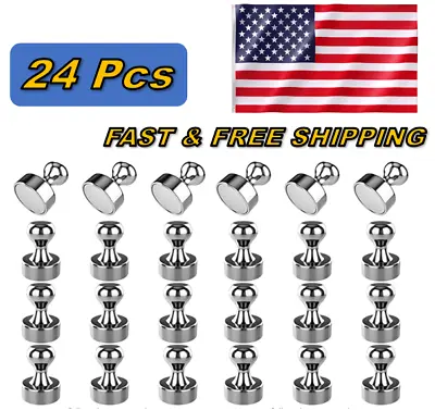 24 Pcs Brushed Nickel Magnetic Push Pins For Office School Whiteboard Kitchen • $9.95