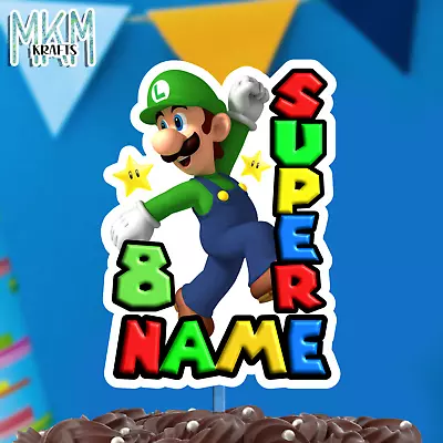 Super Mario Cake Topper *any Name & Age * Birthday Card  * LUIGI * • £5.64
