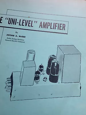 Original 1950s GE   Uni-Level   Amplifier Specs Pamplet Brochure General Elect • $95