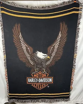 Harley Davidson Afghan Throw Blanket 48x70 Eagle Wings USA Vintage Biker Core • $63.75