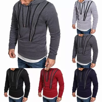 Sweatshirt Men Hoodie Pullover Solid Color Sports Streetwear Autumn Zip • £22.74