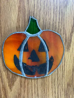 Halloween Sun Catcher Stained Glass Jack O Lantern Pumpkin Vintage • $22.99