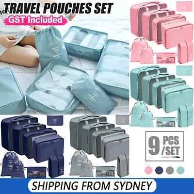 $18.99 • Buy 9PCS Packing Cubes Travel Pouches Luggage Organiser Clothes Suitcase Storage Bag